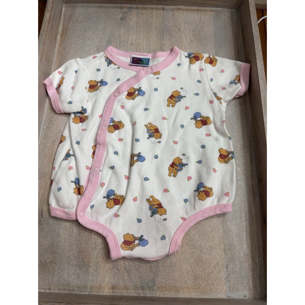 Vintage 90s Y2K Winnie The Pooh Romper One Piece 0/3 Months Cotton Pooh Honey